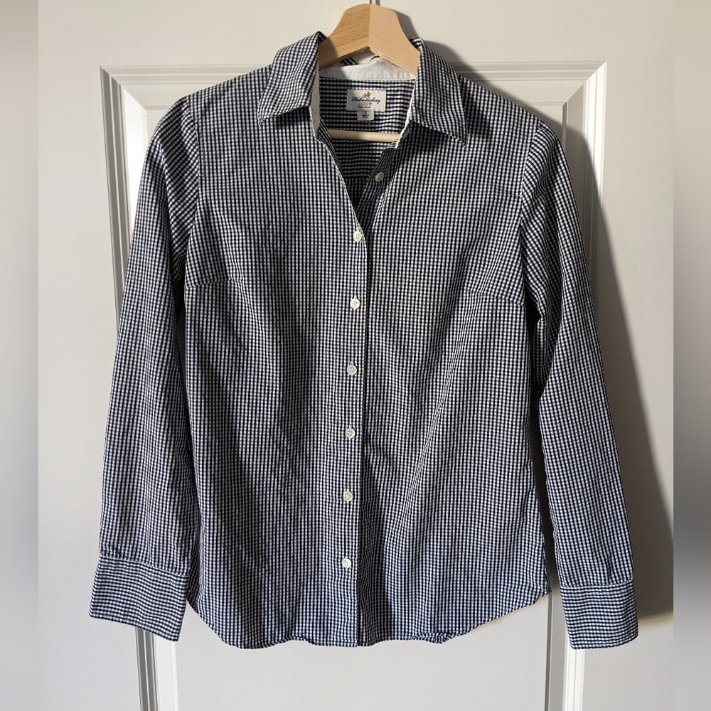 J. Crew Navy and White Gingham Button Down